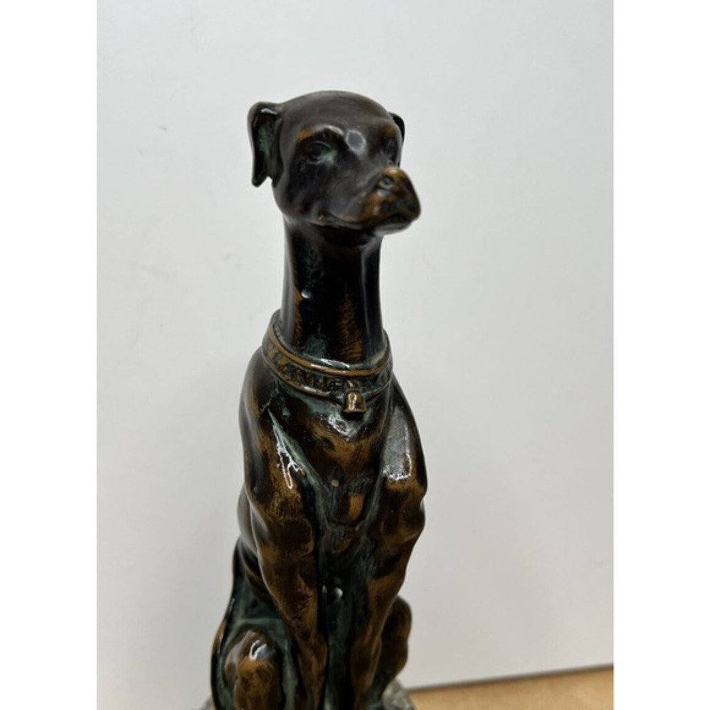 Vintage Bronze Metal Greyhound Whippet Dog Statue Seated Art Deco Saluki Figure - Picture 8 of 14